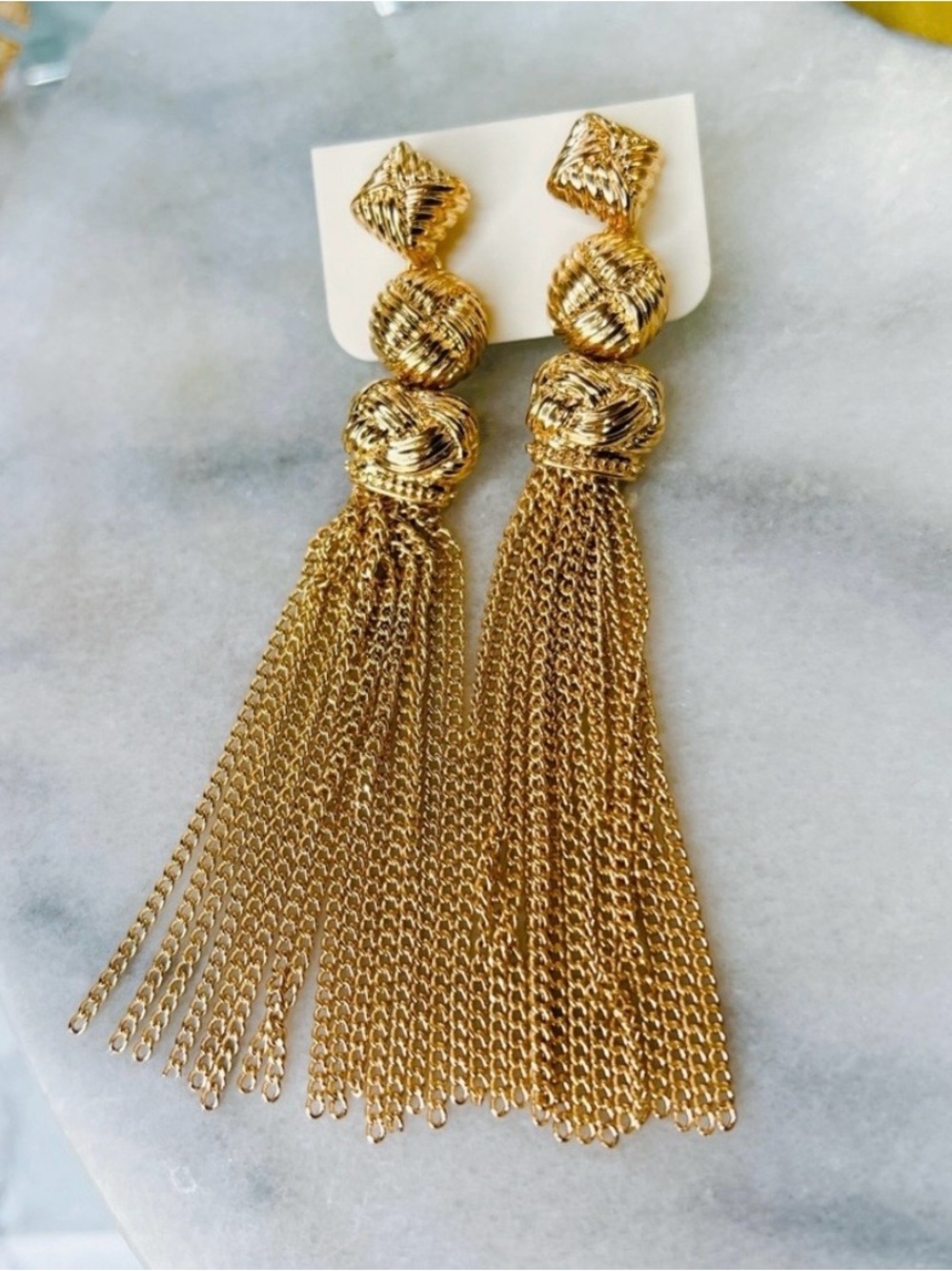18k Gold plated 3.5 inch Tassel Drop Earrings - Classic Elegance